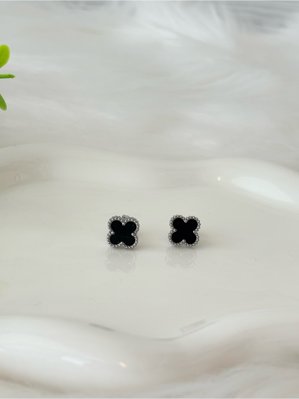 Black and Silver Stainless Steel
Clover Earrings - Picture 3 of 7